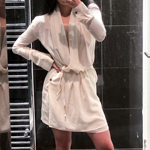 nwot All Saints Serra 100% silk drape shirt dress - Picture 6 of 6